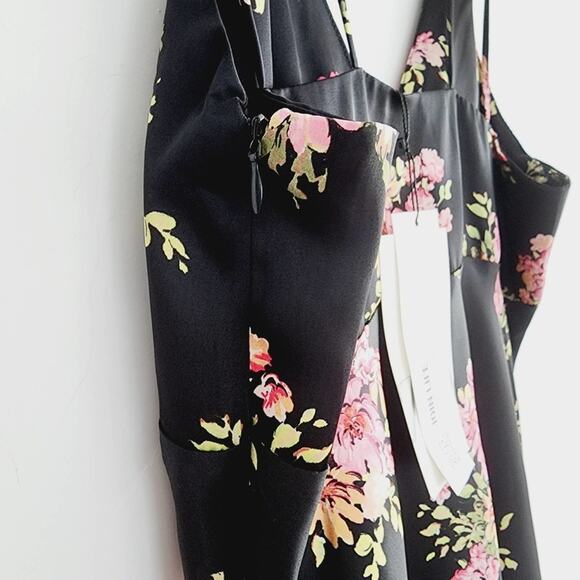Zara Black Floral Satin Effect Midi / Maxi Slip Dress Spaghetti Straps Large - Picture 6 of 11
